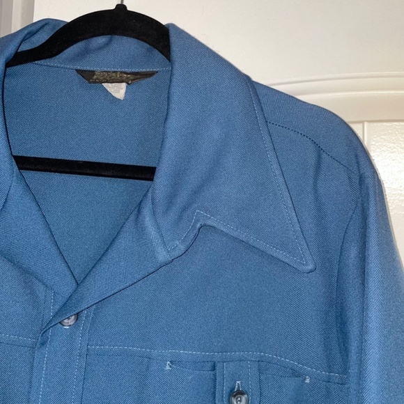 Mens 1970s Vintage Groovy Hippie Dagger Collar Shirt/Jacket Button Down Blue XL - Picture 8 of 15